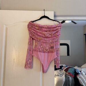 AFRM Pink Floral Lace Bodysuit